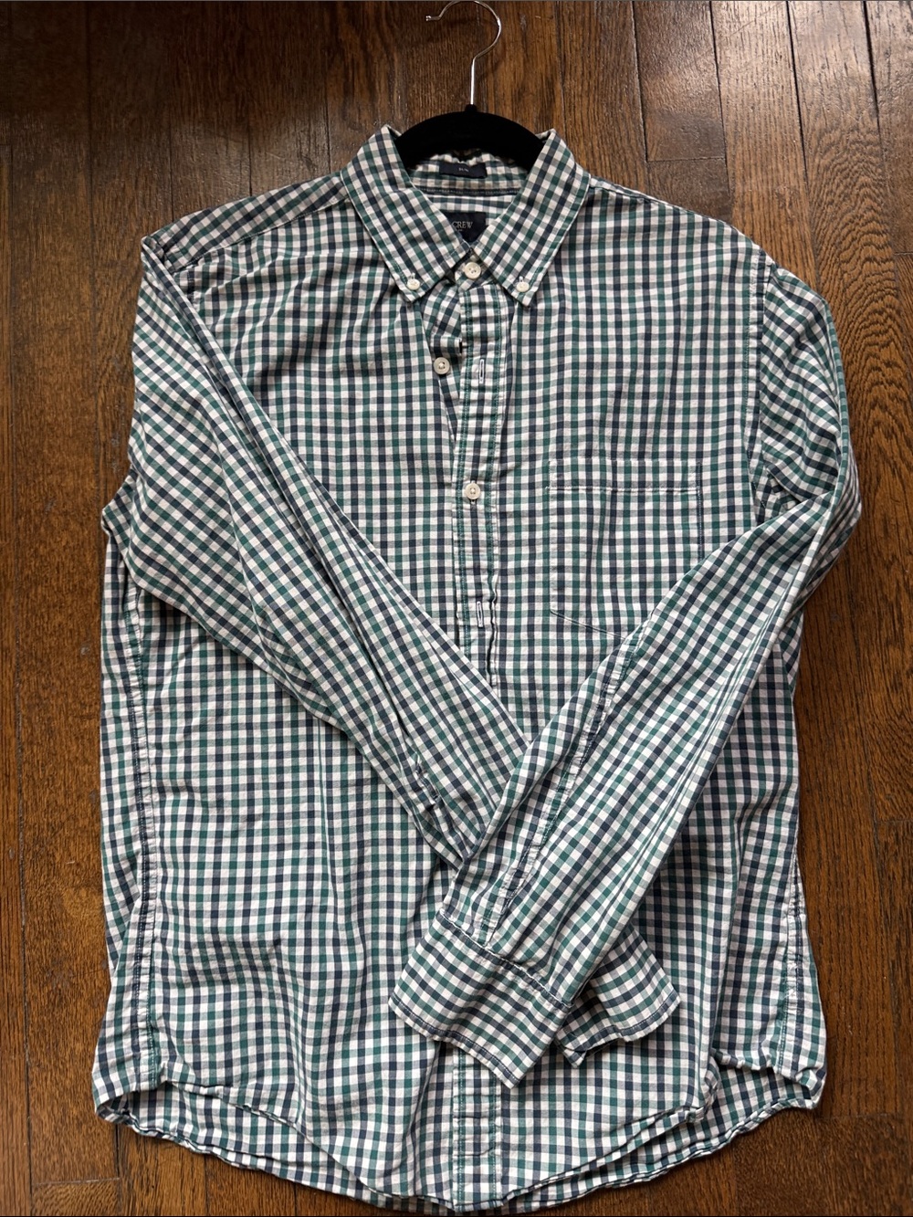 J. Crew Factory Green, Blue, and White Gingham Button-Down Shirt